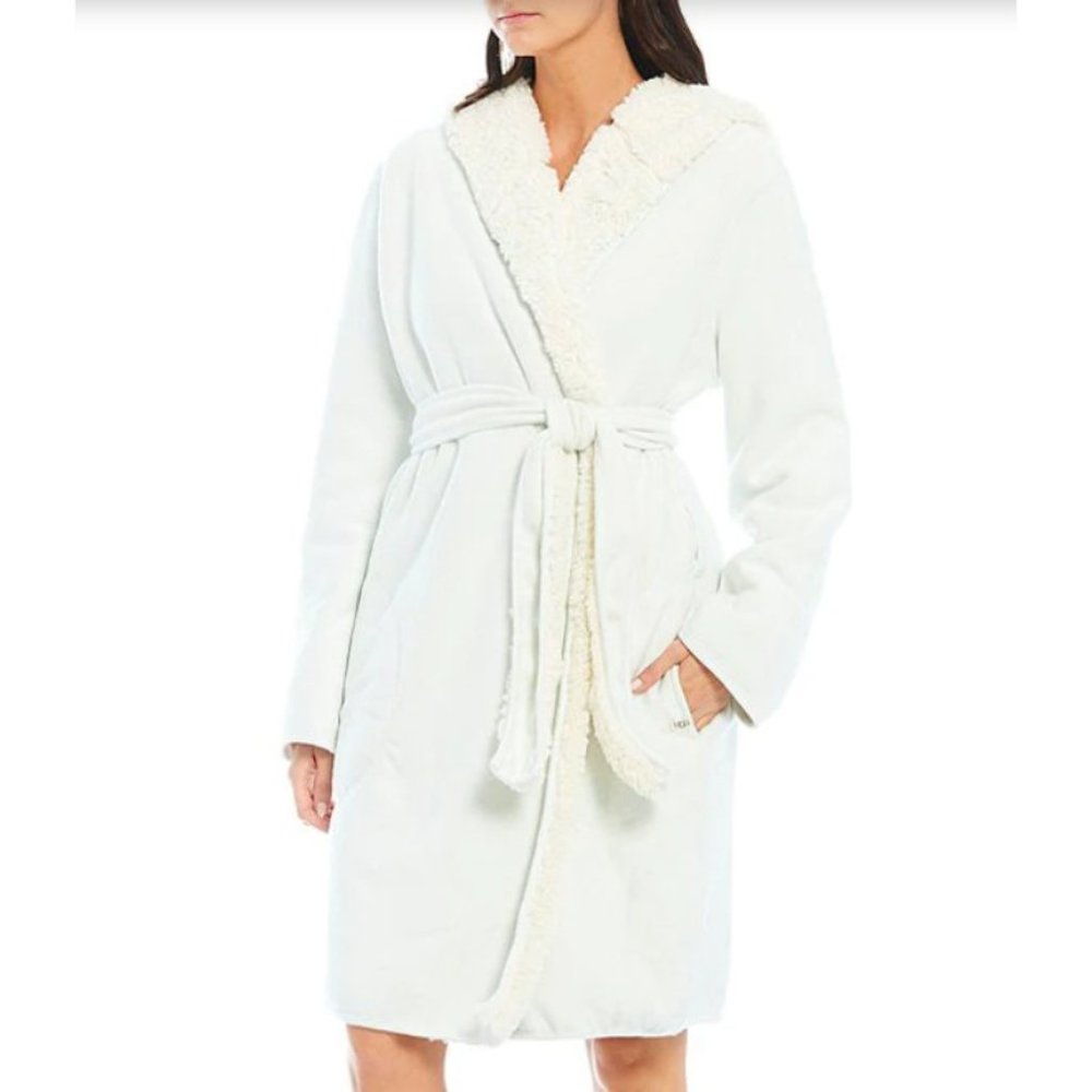 NEW UGG Sizes S, L Womens Portola Reversible Jersey Hoodie Short Wrap Cozy Robe